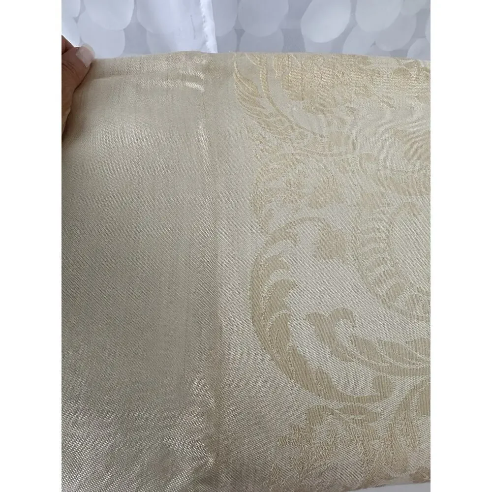 Vtg Beige Linen Double Damask Tablecloth 8 Napkins Floral Garlands Acanthus
